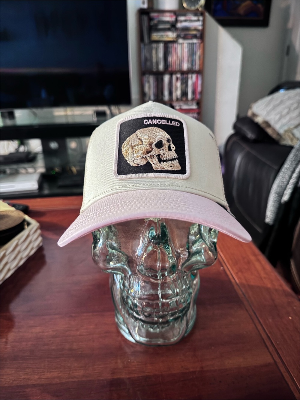 Goorin Bros. “The Cancelled Skull” Whisper. Cream and Pink Trucker Hat. NWT
